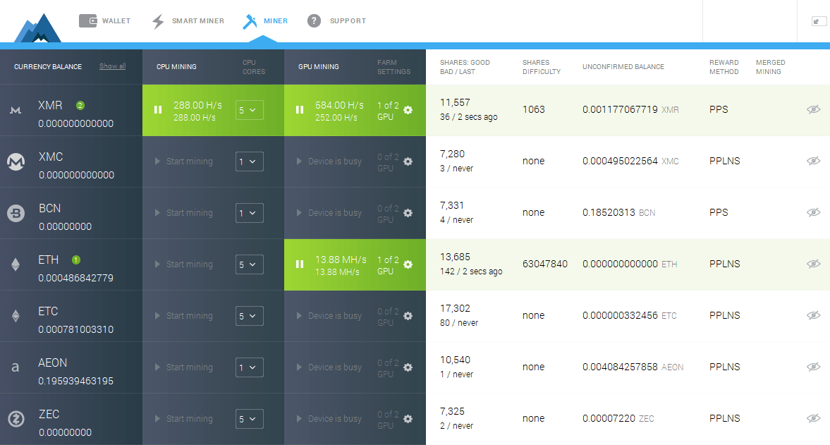 ارزهای قابل استخراج با Minergate