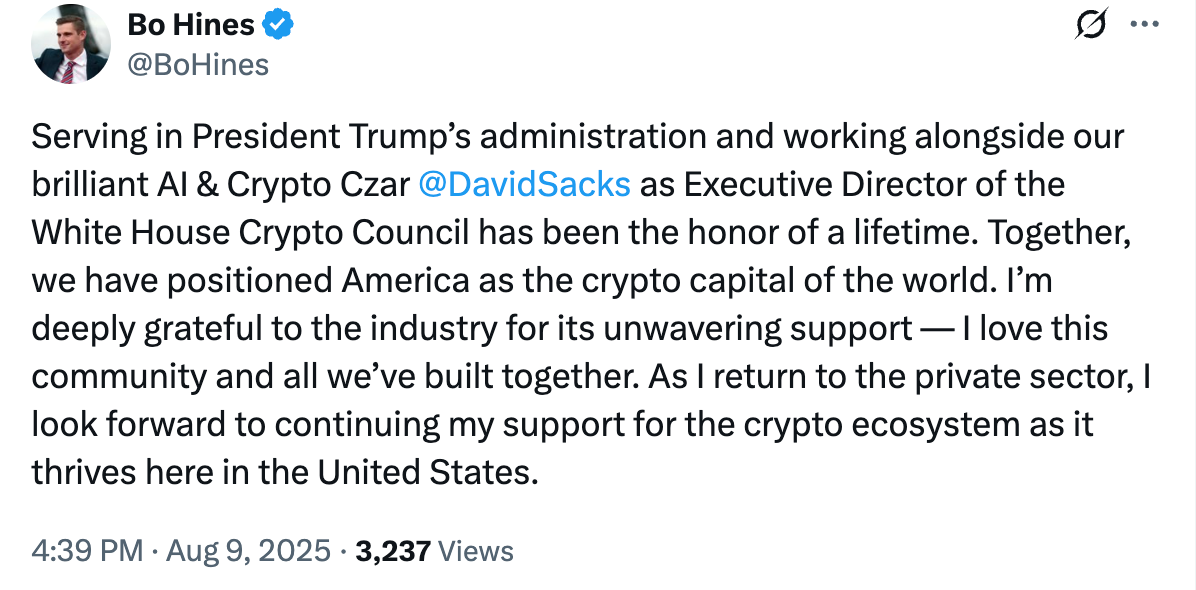 Bo hines post on x aug 2025