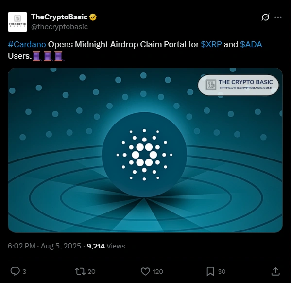 cardano opens midnight airdrop
