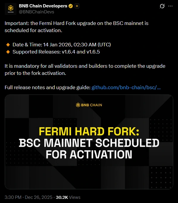 جزئیات ارتقای فرمی بایننس اسمارت چین. منبع: ایکس