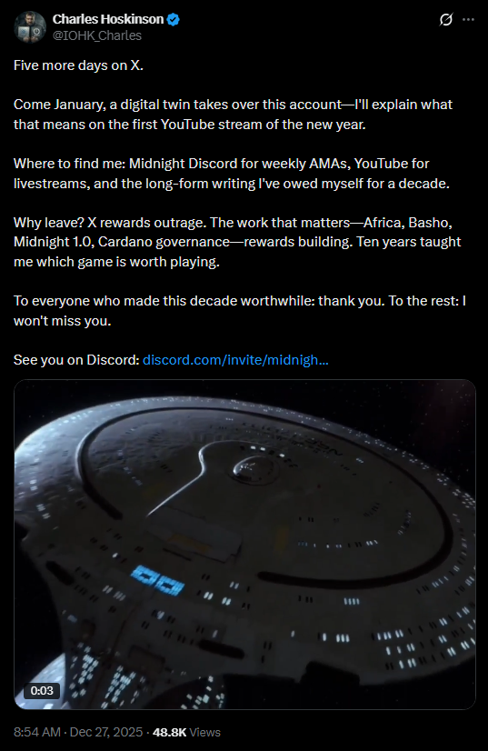 پست خداحافظی چارلز هاسکینوسن از ایکس