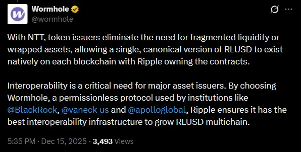 توییت ورم‌هول درباره نحوه عرضه RLUSD روی لایه دوم‌های اتریوم در ایکس
