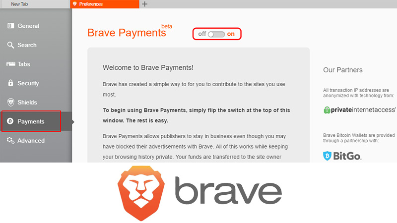 قابلیت پرداخت (Brave Payments)