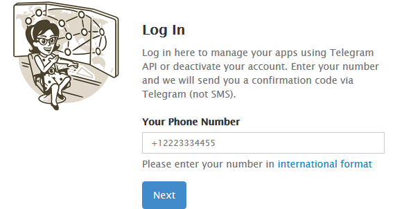 ورود برای حذف اکانت تلگرام